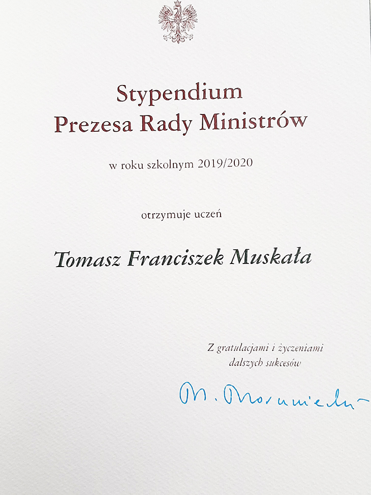 Dyplom Tomasza Muskały