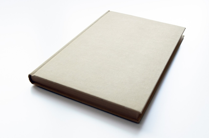Na zdjęciu widać zamkniętą książkę lub notes z jasną, jednolitą okładką, leżącą na białym tle. Okładka jest gładka, bez napisów i ozdób.