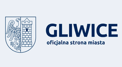 Oficjalne logo miasta Gliwice przedstawia herb miasta oraz granatowy napis „GLIWICE” z hasłem „oficjalna strona miasta”.