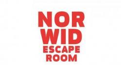 Na białym tle czerwony napis - Norwid escaperoom